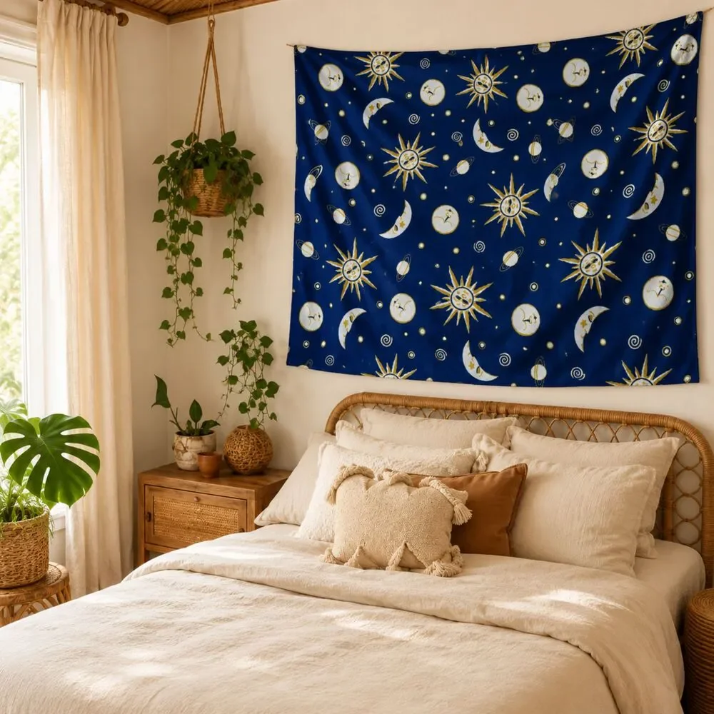 Whimsigoth Boho Astrology Zodiac Fleece Space Astronomy Throw Blanket Sun Moon